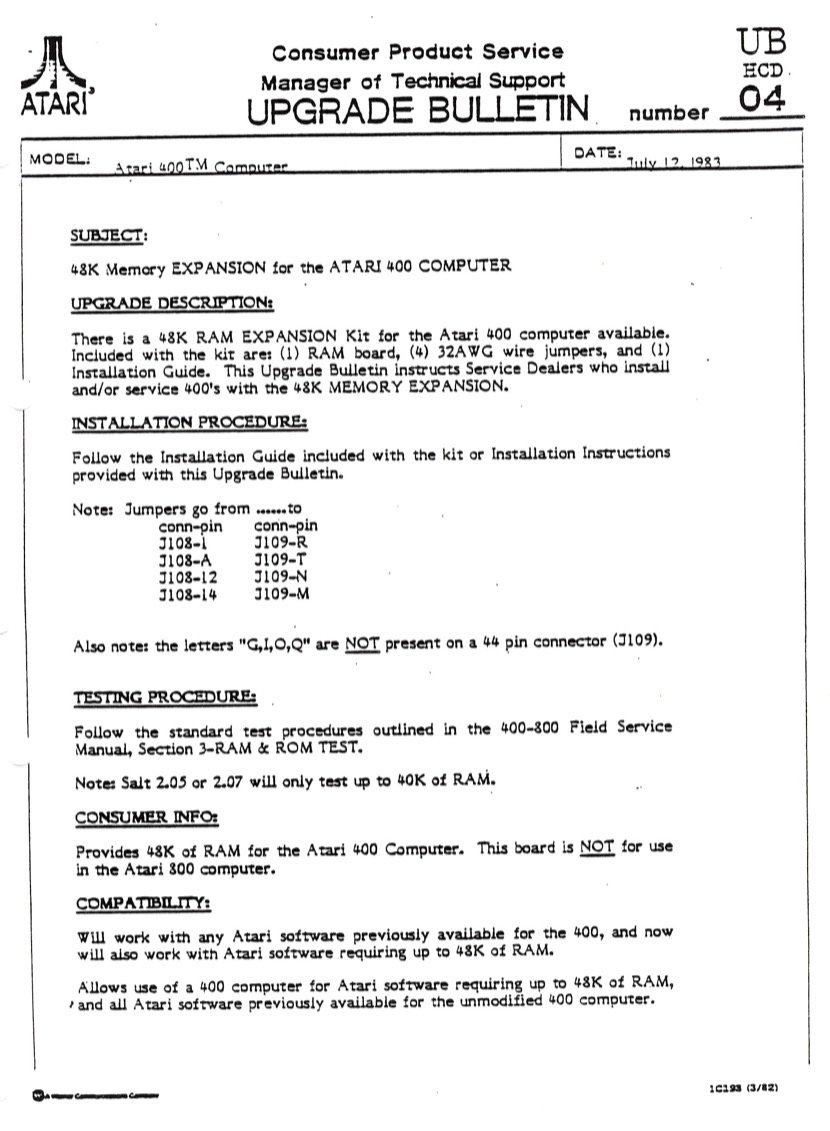 Atari Upgrade Bulletin 4